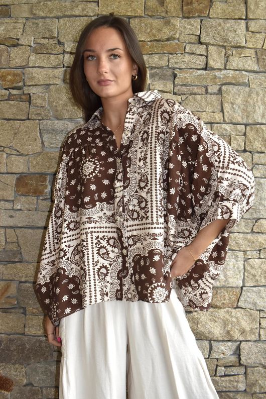 Yara Bandana Relaxed Blouse Chocolate